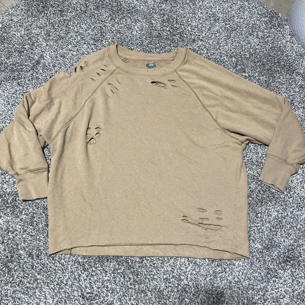 Aerie Distressed Sweatshirt M Brown Grunge Destroyed Pullover Streetwear Cozy